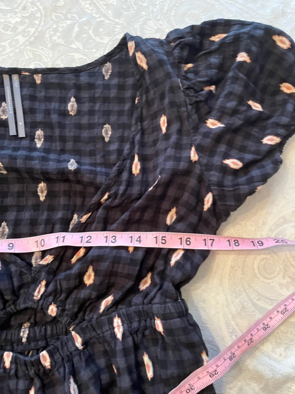 Anthropologie Black Plaid Mini Dress with Pinkish Tan Motifs Medium - Picture 4 of 6